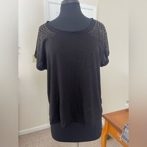 Ellen Tracy Black Studded Short Sleeve Top